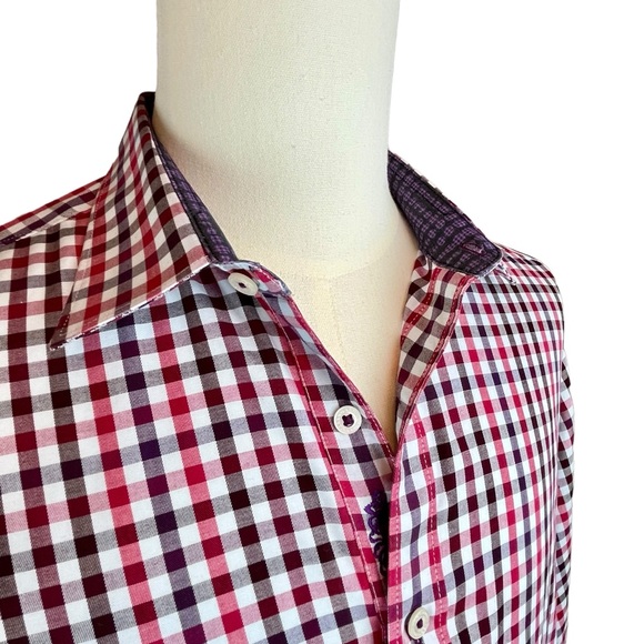 ROBERT GRAHAM Red Checked Gingham Shirt Men's‎ Sz L Fold Back Cuffs Long Sleeve - Picture 6 of 14